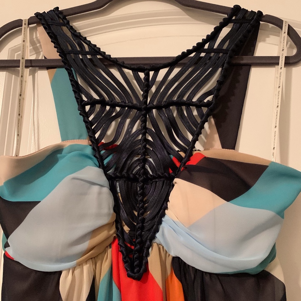 Boston Proper V Braided Neckline MultiColorful Top - Picture 3 of 6